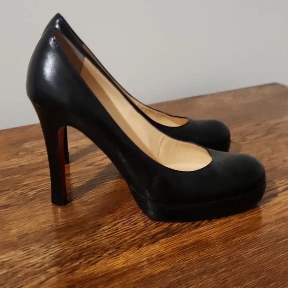 Christian Louboutin Black Leather Heels – Iconic Red Sole, Size 37/7 - Picture 3 of 7